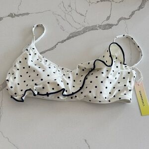 summersalt Cream and Navy Polka Dot Bikini Top with Ruffle Detail